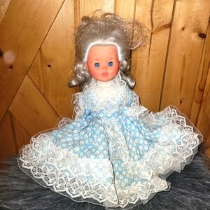 Vintage Furga  Blue Sleepy Eyes Italian  Doll 14 Inches Silver /grey Hair